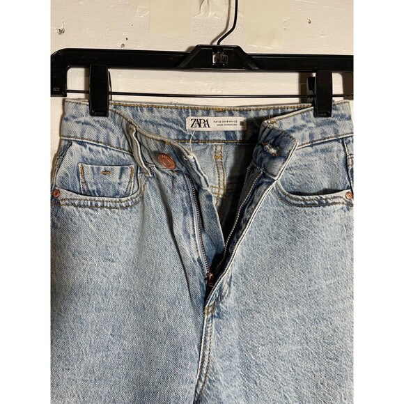 Zara Women High Rise Ankle Length Straight Leg Jeans Light Acid Wash Blue Size 0 - Picture 8 of 12